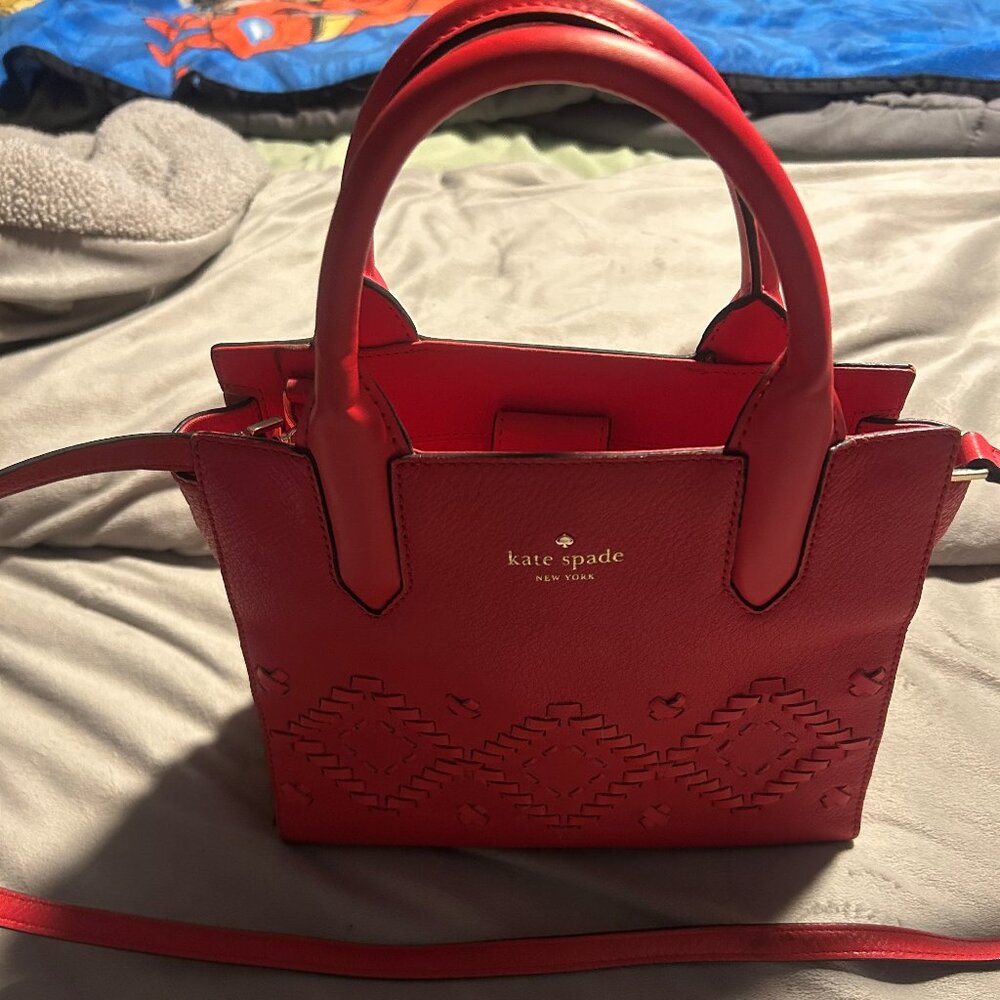 Kate Spade Small Meriwether Flynn Street Red Leather Tote Crossbody Bag
